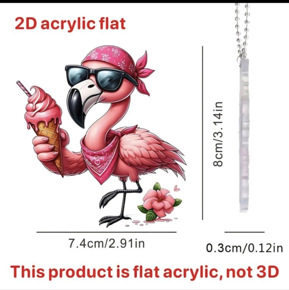 Pink Flamingo Acrylic Bag Charm Mirror Tag - Choose 1 - Picture 6 of 9